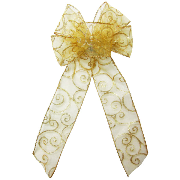 Wired Gold Sparkle Swirl Bow (2.5"ribbon~6"Wx10"L)