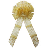 Wired Gold Sparkle Swirl Bow (2.5"ribbon~8"Wx16"L)