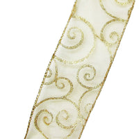 Wired Sheer Gold Swirl Ribbon (#40-2.5"Wx10Yards)