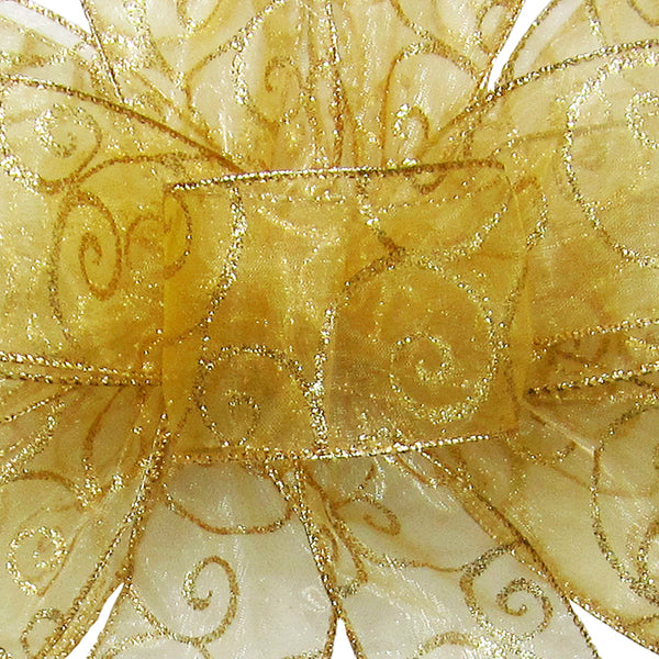 Wired Sheer Gold Swirl Ribbon (#40-2.5"Wx10Yards)