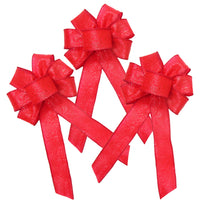 Wired Indoor Outdoor Bright Red Floral Embossed Bows (1.5"ribbon~5"Wx8"L) 3Pack