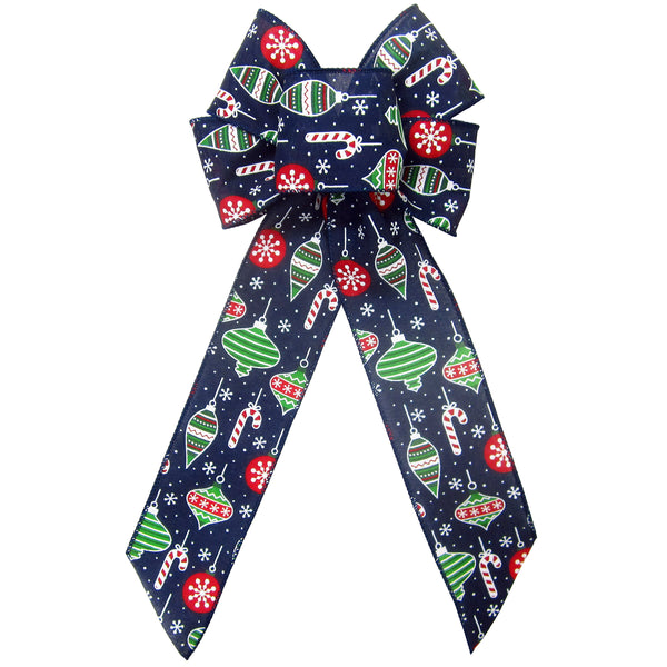 Wired Snowflakes & Ornaments Navy Blue Christmas Bow (2.5"ribbon~6"Wx10"L)