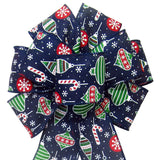 Wired Snowflakes & Ornaments Navy Blue Christmas Bow (2.5"ribbon~8"Wx16"L)