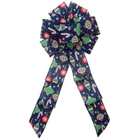 Wired Snowflakes & Ornaments Navy Blue Christmas Bow (2.5"ribbon~8"Wx16"L)