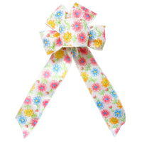 Wired Spring Daisies Floral Blooms Bow (2.5"ribbon~6"Wx10"L)