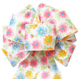 Wired Spring Daisies Floral Blooms Bow (2.5"ribbon~8"Wx16"L)