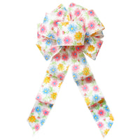 Wired Spring Daisies Floral Blooms Bow (2.5"ribbon~8"Wx16"L)