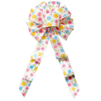 Wired Spring Daisies Floral Blooms Bow (2.5"ribbon~10"Wx20"L)