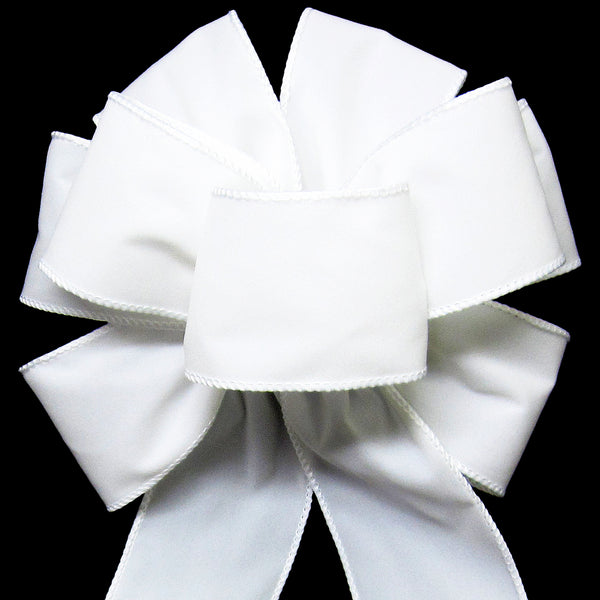 Wired Indoor Outdoor White Velvet Bow (2.5"ribbon~8"Wx16"L)