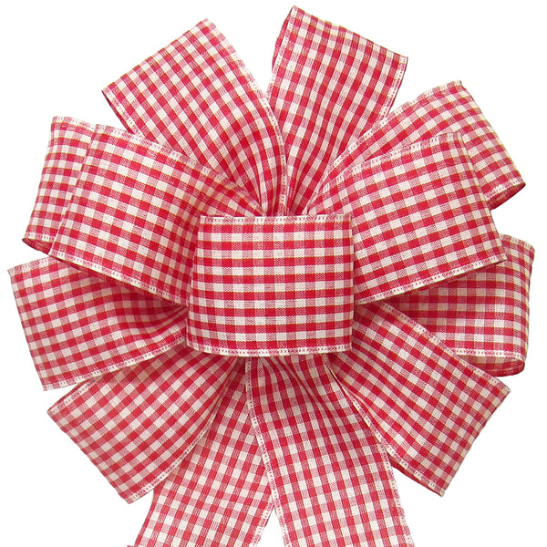 Gingham Check Red & Ivory Bow (2.5"ribbon~10"Wx20"L)