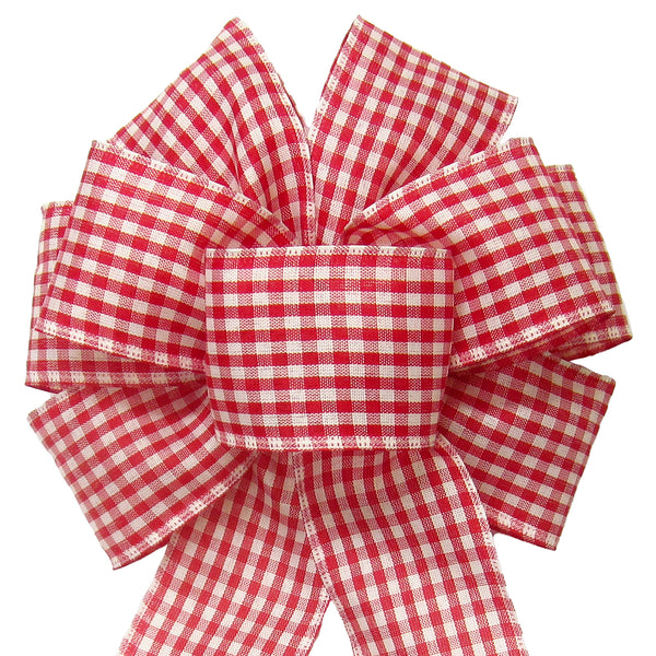 Gingham Check Red & Ivory Bow (2.5"ribbon~8"Wx16"L)