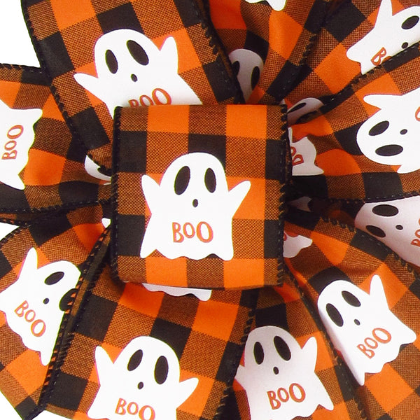 Wired Halloween Buffalo Plaid Ghosts Ribbon (#40-2.5"Wx10Yards)