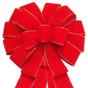 Wired Indoor Outdoor Bright Red Velvet Bow (2.5"ribbon~14"Wx24"L)