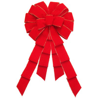 Christmas Bows - Wired Indoor Outdoor Bright Red Velvet Bow (2.5"ribbon~14"Wx24"L)