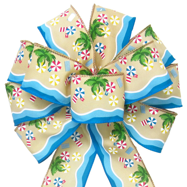 Summer Wreath Bows - Wired Seashore Beach Party Bows (2.5"ribbon~10"Wx20"L)