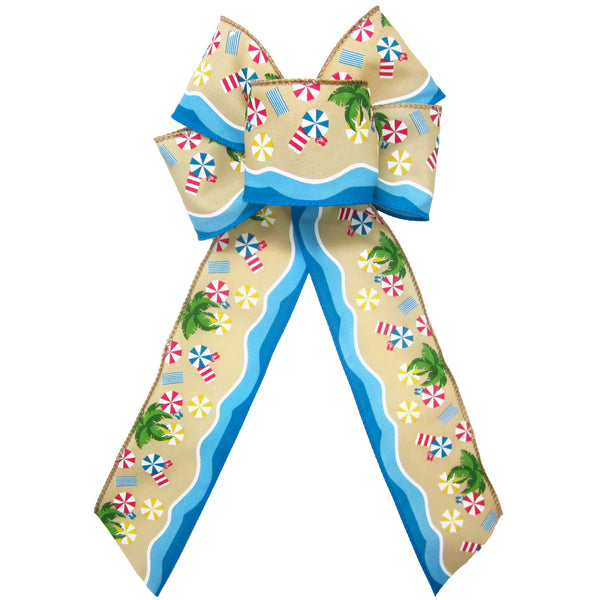 Summer Bows - Wired Seashore Beach Party Bows (2.5"ribbon~6"Wx10"L)
