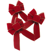 Tiny Velvet Bows - Wired Indoor Outdoor Berry Red Velvet Bow (1.5"ribbon~4"Wx6"L) 3Pack