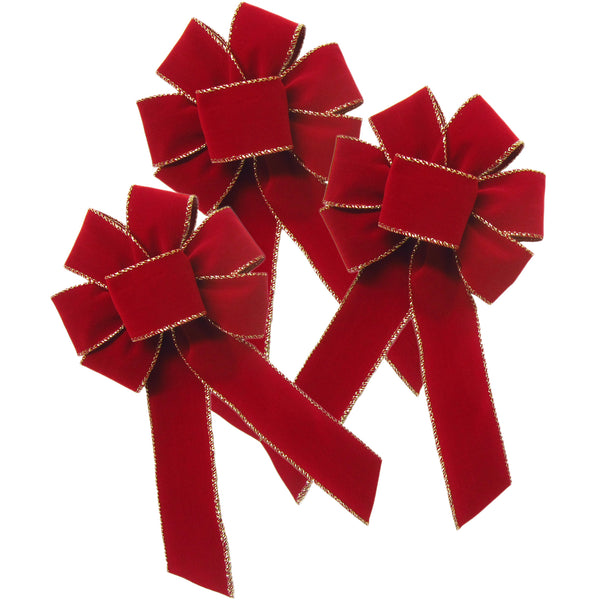 Small Velvet Bows - Wired Indoor Outdoor Berry Red Velvet Bow (1.5"ribbon~5"Wx8"L) 3Pack