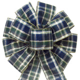 Plaid Christmas Bows - Wired Blueberry Plaid Christmas Bow (2.5"ribbon~10"Wx20"L)