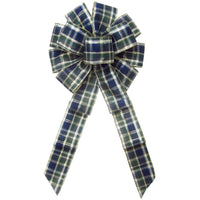 Plaid Wreath Bows - Wired Blueberry Plaid Christmas Bow (2.5"ribbon~10"Wx20"L)