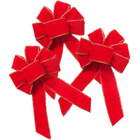 Small Velvet Bows - Wired Indoor Outdoor Bright Red Velvet Bow (1.5"ribbon~5"Wx8"L) 3Pack