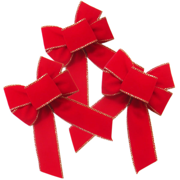 Small Christmas Bows - Wired Indoor Outdoor Berry Red Velvet Bows
