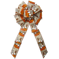 Autumn Bows - Wired Fall Gnomes on Pumpkins Harvest Bows (2.5"ribbon~10"Wx20"L)