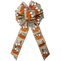 Fall Bows - Wired Fall Gnomes on Pumpkins Harvest Bows (2.5"ribbon~8"Wx16"L)