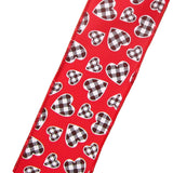 Valentines Day Ribbon - Wired Buffalo Plaid Hearts Red Valentine Ribbon (#40-2.5"Wx10Yards)