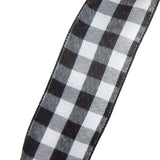 Buffalo Check Ribbon - Wired Black & White Buffalo Plaid Linen Ribbon (#40-2.5"Wx10Yards)