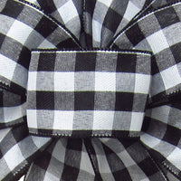 Buffalo Plaid Ribbon - Wired Black & White Buffalo Plaid Linen Ribbon (#40-2.5"Wx10Yards)