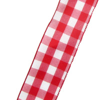 Buffalo Check Ribbon - Wired Red & White Buffalo Plaid Linen Ribbon (#40-2.5"Wx10Yards)