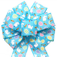 Easter Bows - Wired Bunnies & Gingham Eggs Blue Bow (2.5"ribbon~10"Wx20"L)