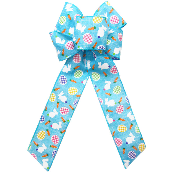Wired Bunnies & Gingham Eggs Blue Bow (2.5"ribbon~6"Wx10"L)