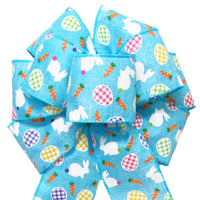 Easter Bows - Wired Bunnies & Gingham Eggs Blue Bow (2.5"ribbon~8"Wx16"L)