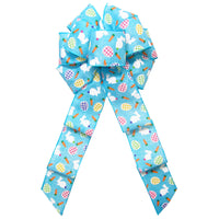 Easter Basket Bows - Wired Bunnies & Gingham Eggs Blue Bow (2.5"ribbon~8"Wx16"L)