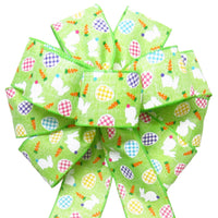 Easter Bows - Wired Bunnies & Gingham Eggs Lime Bow (2.5"ribbon~10"Wx20"L)