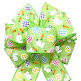 Easter Bows - Wired Bunnies & Gingham Eggs Lime Bow (2.5"ribbon~8"Wx16"L)