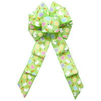 Easter Basket Bows - Wired Bunnies & Gingham Eggs Lime Bow (2.5"ribbon~8"Wx16"L)