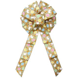 Easter Egg Bows - Wired Bunnies & Gingham Eggs Natural Bow (2.5"ribbon~10"Wx20"L)