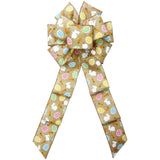 Wired Bunnies & Gingham Eggs Natural Bow (2.5"ribbon~8"Wx16"L)