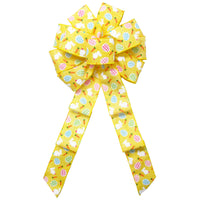 Easter Wreath Bows - Wired Bunnies & Gingham Eggs Yellow Bow (2.5"ribbon~10"Wx20"L)