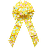 Easter Basket Bows - Wired Bunnies & Gingham Eggs Yellow Bow (2.5"ribbon~8"Wx16"L)