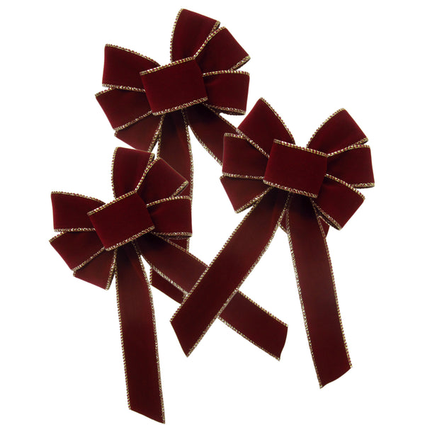 Small Velvet Bows - Wired Indoor Outdoor Burgundy Velvet Bow (1.5"ribbon~5"Wx8"L) 3Pack