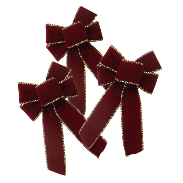 Tiny Velvet Bows - Wired Indoor Outdoor Burgundy Velvet Bow (1.5"ribbon~4"Wx6"L) 3Pack