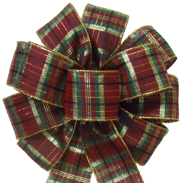 Plaid Christmas Bows - Wired Burgundy Plaid Bow (2.5"ribbon~10"Wx20"L)
