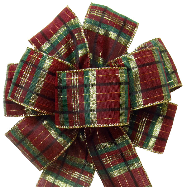 Plaid Wreath Bows - Wired Burgundy Plaid Bow (2.5"ribbon~8"Wx16"L)
