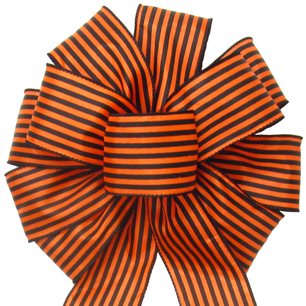 Halloween Bows - Wired Cabana Stripes Orange & Black Bow (2.5"ribbon~10"Wx20"L)