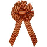 Halloween Wreath Bows - Wired Cabana Stripes Orange & Black Bow (2.5"ribbon~10"Wx20"L)