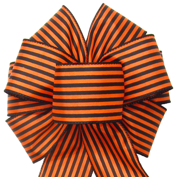 Fall Bows - Wired Cabana Stripes Orange & Black Bow (2.5"ribbon~8"Wx16"L)